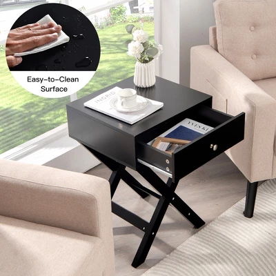 Costway Side Nightstand With Drawer X Shaped Structure Accent Sofa End Table WhiteBlack 6 Costway Side Nightstand With Drawer X Shaped Structure Accent Sofa End Table WhiteBlack - Image 4