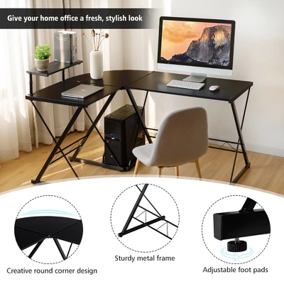 Costway 58'' X 44'' L-Shaped Computer Gaming Desk W/ Monitor Stand & Host Tray Home Office 6 Costway 58'' X 44'' L-Shaped Computer Gaming Desk W/ Monitor Stand & Host Tray Home Office - Image 4