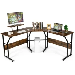Costway 88.5'' L Shaped Reversible Computer Desk 2 Person Long Table Monitor Stand -Costway GUEST 24dd61f8 4dfd 429b aba3 dbb7a365e9f2