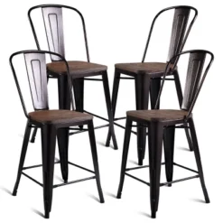 Costway Copper Set Of 4 Metal Wood Counter Stool Kitchen Dining Bar Chairs Rustic Full Back -Costway GUEST 24f0e69f 3de4 490a 8979 e09f60295193