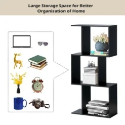 Costway 3-tier S-Shaped Bookcase Free Standing Storage Rack Wooden Display Decor Black 16 Costway 3-tier S-Shaped Bookcase Free Standing Storage Rack Wooden Display Decor Black -Costway GUEST 24fe2455 db87 4b04 8ccf 6c9615801e14