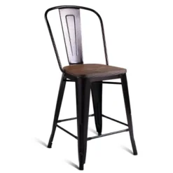 Costway Copper Set Of 4 Metal Wood Counter Stool Kitchen Dining Bar Chairs Rustic Full Back -Costway GUEST 25457cf8 211e 4a85 85f2 0a67fcbb2396