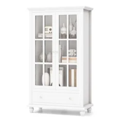 Costway Bookcase Cabinet Storage Bookshelf Organizer Tempered Glass Doors Shelf Drawer White/Black -Costway GUEST 25519bba 2cb9 491d b820 ecbaaa7992f6