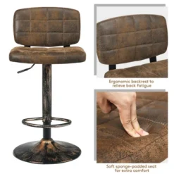 Costway Set Of 4 Adjustable Bar Stools Swivel Bar Chairs W/Backrest Retro Brown -Costway GUEST 2586cda2 0451 4e6d 8a3e e93468d8bf5a