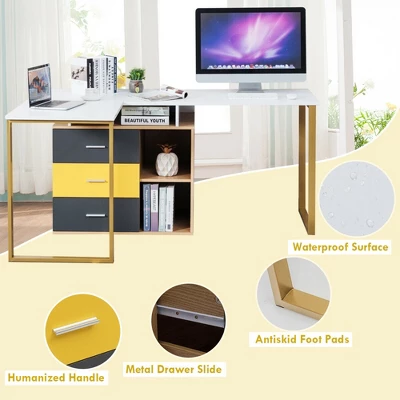 Costway 87'' Two Person Computer Desk Adjustable L-Shaped Office Desk W/Shelves & Drawers 10 Costway 87'' Two Person Computer Desk Adjustable L-Shaped Office Desk W/Shelves & Drawers - Image 8