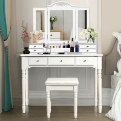 Costway 7 Drawers Vanity Set Dressing Table W/ Tri-Folding Mirror -Costway GUEST 26359450 702e 4d73 a821 14695df44928