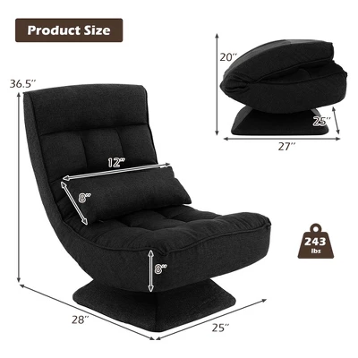 Costway 360° Swivel Floor Chair 5-Level Adjustable Lazy Chair W/ Massage Pillow GreyBlackBrown 5 Costway 360° Swivel Floor Chair 5-Level Adjustable Lazy Chair W/ Massage Pillow GreyBlackBrown - Image 3
