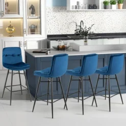Costway Set Of 2 Velvet Bar Stools Bar Height Kitchen Dining Chairs With Metal Legs Blue/Grey -Costway GUEST 263b97a4 4f3e 469e 9dd2 f1e0bb26f363