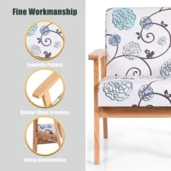 Costway Modern Accent Armchair Fabric Lounge Chair W/Rubber Wood Leg White&Blue Floral -Costway GUEST 2670ba6d fa51 436b b006 a734f4a8e60c