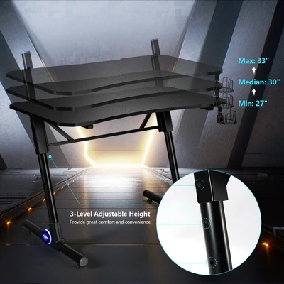 Costway Gaming Computer Desk Height Adjustable W/ LED Light & Gaming Handle Rack 9 Costway Gaming Computer Desk Height Adjustable W/ LED Light & Gaming Handle Rack - Image 7