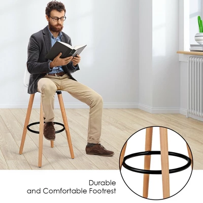 Costway Set Of 2 Mid Century Barstool 28.5" Dining Pub Chair W/Leather Padded Seat White 9 Costway Set Of 2 Mid Century Barstool 28.5" Dining Pub Chair W/Leather Padded Seat White - Image 7