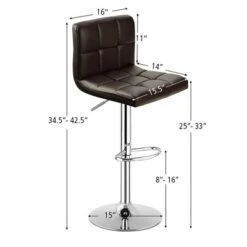 Costway Set Of 2 Bar Stools Adjustable PU Leather Swivel Kitchen Counter Bar Chair Brown