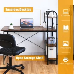 Costway 48'' Reversible Computer Desk Writing Table Workstation W/ Storage Shelf BlackBrown -Costway GUEST 26ab9931 66e7 45fd 9191 033a159f952f