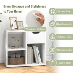 Costway 3-Cube Bookcase Organizer With 2-tier Wooden Storage Shelf & Pull-out Drawer -Costway GUEST 26f74b51 34f3 4c90 8269 1d1bc4f69b50