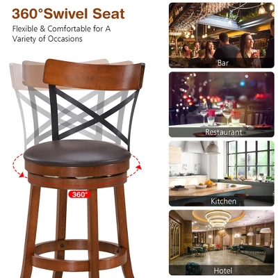 Costway Set Of 4 Bar Stools Swivel 25'' Dining Bar Chairs With Rubber Wood Legs 5 Costway Set Of 4 Bar Stools Swivel 25'' Dining Bar Chairs With Rubber Wood Legs - Image 3