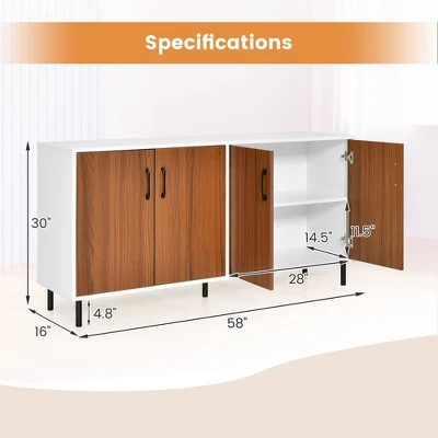 Costway Buffet Server Sideboard Kitchen Storage Cabinet Cupboard With Shelves & 4 Doors 4 Costway Buffet Server Sideboard Kitchen Storage Cabinet Cupboard With Shelves & 4 Doors - Image 2