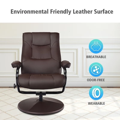 Costway Recliner Chair Swivel PU Leather Lounge Accent Armchair W/ Ottoman Brown 9 Costway Recliner Chair Swivel PU Leather Lounge Accent Armchair W/ Ottoman Brown - Image 7