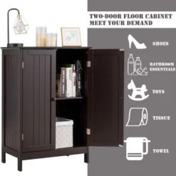 Bathroom Floor Storage Cabinet Double Door Kitchen Cupboard Shoe Cabinet Brown -Costway GUEST 282c9f05 437c 4232 ac31 bc7866c0f6d8