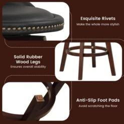 Costway Set Of 2 Upholstered Swivel Barstools 29'' Wooden Dining Chairs With Low Back Black -Costway GUEST 286acdf9 1489 46d1 ab0f 244faf37735f