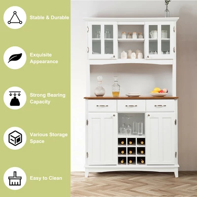 Costway Buffet And Hutch Kitchen Storage Cabinet Cupboard W/ Wine Rack & Drawers White 7 Costway Buffet And Hutch Kitchen Storage Cabinet Cupboard W/ Wine Rack & Drawers White - Image 5