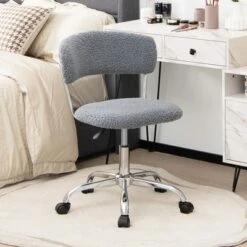 Costway Computer Desk Chair Adjustable Faux Fur Office Chair Swivel Vanity Chair