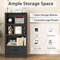 Costway 4-Tier Bookcase 48'' Display Bookshelf Storage Organizer With Shelves & Drawer Grey/White/Natural -Costway GUEST 288a52fb 8801 466a 9d32 0a07f88ca056