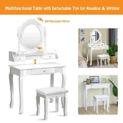 Costway White Vanity Wood Makeup Dressing Table Stool 3 Drawer -Costway GUEST 28fb6520 59e0 4761 b9f5 a99a151a34cb
