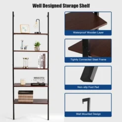 Costway 5-Tier Ladder Shelf Wood Wall Mounted Display Bookshelf Metal Frame Brown & Black/Brown & White/Bronze -Costway GUEST 290326aa a970 4196 adef e8e93033b679