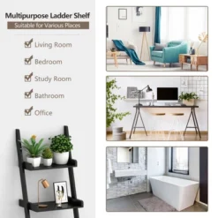 Costway 3 Tier Leaning Rack Wall Ladder Book Shelf Bookcase Storage Display Multipurpose -Costway GUEST 292bdb12 6889 4f64 9e5f 96b592704d33