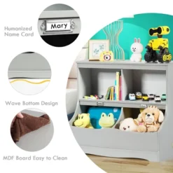 Costway Children's Multi-Functional Bookcase Toy Storage Bin Kids Floor Cabinet GreyWhite -Costway GUEST 2951e141 57a7 4bba 9a39 2712cc5a6888