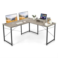 Costway L-Shaped Reversible Computer Desk 2-Person Long Table W/Monitor Stand -Costway GUEST 29571ecc 159c 4389 ad97 489f972adfac