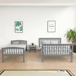 Costway Twin Over Full Bunk Bed Rubber Wood Convertible With Ladder Guardrail -Costway GUEST 2979f391 5641 495c a9a1 2f595959bd37