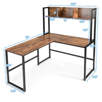 Costway Industrial L-Shaped Desk W/Hutch Bookshelf 55'' Corner Computer Desk Gaming Table 4 Costway Industrial L-Shaped Desk W/Hutch Bookshelf 55'' Corner Computer Desk Gaming Table - Image 2