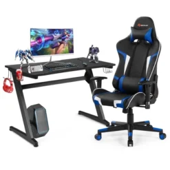 Costway Z-Shaped Racing Style Desk & Massage Gaming Chair Set For Home Office -Costway GUEST 299f8e86 beb4 43fc b482 1679ac9a917d