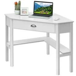 Costway Triangle Computer Desk Corner Office Desk Laptop Table W/ Drawer Shelves Rustic White -Costway GUEST 29c695d6 5604 4a02 af4e 8c23ff1bdf87