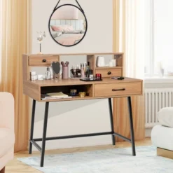 Costway Makeup Vanity Table Computer Writing Desk Storage With Drawer Shelf Industrial -Costway GUEST 29e09e6d 066e 474d b3ea d707246e80d1