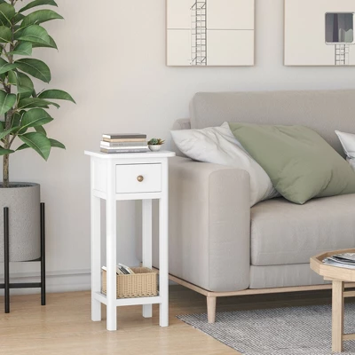 Costway 2 Tier End Bedside Sofa Side Table With Drawer Shelf Acacia Wood Nightstand White 4 Costway 2 Tier End Bedside Sofa Side Table With Drawer Shelf Acacia Wood Nightstand White - Image 2