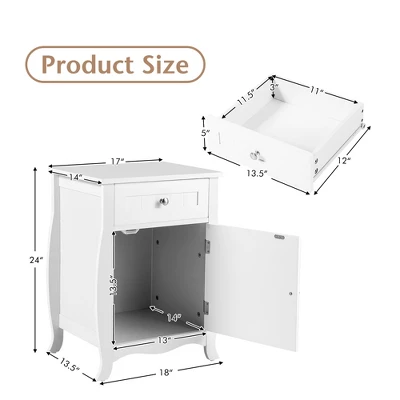 Costway Nightstand With Drawer Cabinet Curved Legs Sofa Side End Accent Table White 5 Costway Nightstand With Drawer Cabinet Curved Legs Sofa Side End Accent Table White - Image 3