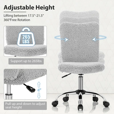 Costway Armless Faux Fur Leisure Office Chair Adjustable Swivel Task Chair 9 Costway Armless Faux Fur Leisure Office Chair Adjustable Swivel Task Chair - Image 7