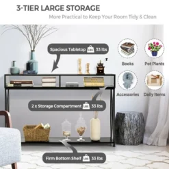 Costway Steel Frame Console Table With Open Shelf And Storage Compartments Black 13 Costway Steel Frame Console Table With Open Shelf And Storage Compartments Black -Costway GUEST 2ae89abf 6151 4de1 83b3 3de0297dc7af