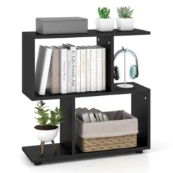 Costway 2-Tier Bookshelf Free Standing Wooden Display S-Shaped Shelf Storage Rack Black/Brown -Costway GUEST 2af5c4c3 15b6 4818 8acc e577e3ac6ac8