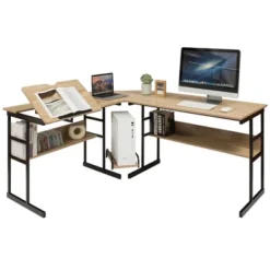 Costway L-Shaped Computer Desk Drafting Table Workstation W/ Tiltable Tabletop -Costway GUEST 2b3a9282 d21f 4942 8610 eca462f96192