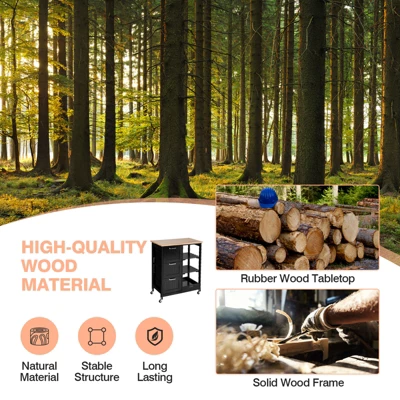 Costway Rolling Kitchen Island Utility Storage Cart W/ 3 Storage Drawers & Shelves White/Black 7 Costway Rolling Kitchen Island Utility Storage Cart W/ 3 Storage Drawers & Shelves White/Black - Image 5