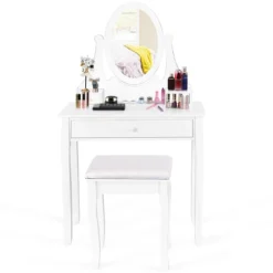 Costway Wooden Vanity Makeup Dressing Table Stool Set Bathroom White -Costway GUEST 2b50c285 ce95 41a2 b340 fce02691c937