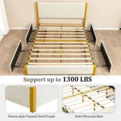 Costway FullQueen Size Upholstered Bed Frame Wooden Slatted Adjustable Headboard 4 Drawers -Costway GUEST 2b80cdd8 3582 46c1 8d2a e0c79b404f40