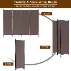 Costway 4-Panel Room Divider Folding Privacy Screen W/Steel Frame Decoration Brown 18 Costway 4-Panel Room Divider Folding Privacy Screen W/Steel Frame Decoration Brown -Costway GUEST 2b91be04 422a 4411 b03d bf1c55258f4d