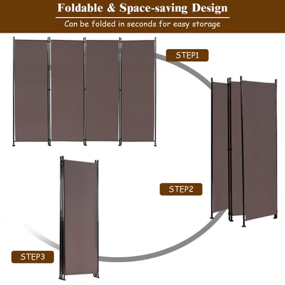 Costway 4-Panel Room Divider Folding Privacy Screen W/Steel Frame Decoration Brown 10 Costway 4-Panel Room Divider Folding Privacy Screen W/Steel Frame Decoration Brown - Image 8