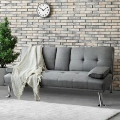 Costway Convertible Folding Futon Sofa Bed Fabric W/2 Cup Holders Light Gray/Dark Gray -Costway GUEST 2b96ae0c 1bc3 4a93 9cc2 c26160973b85