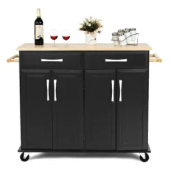 Costway Rolling Kitchen Trolley Island Black Cart Wood Top Storage Cabinet Utility W/ Drawers -Costway GUEST 2bd06e9d dbf5 43db 9faf affe69ec89ad