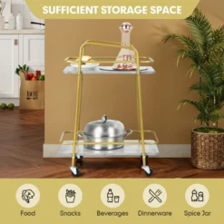 Costway Gold Serving Cart Utility Trolley On Wheel Rolling Kitchen Rack W/Handle -Costway GUEST 2be2aa1f 4d69 45e4 aceb 3cc3d671e7fc
